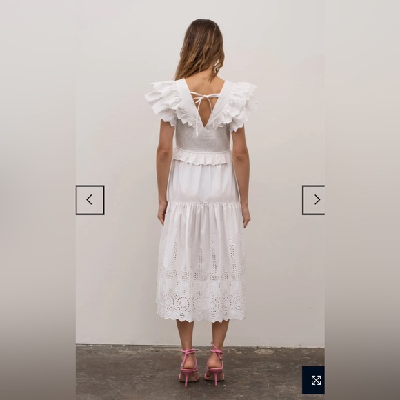 Moon River midi dress- white eyelet smock waist - Picture 2 of 3